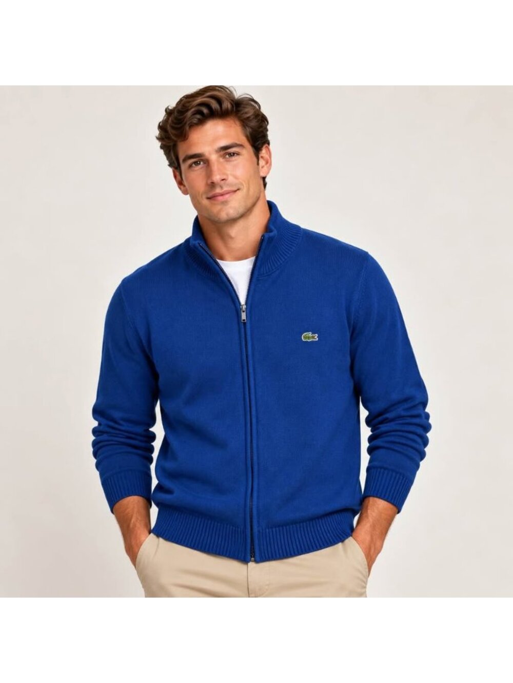 Lacoste Men’s Size 3 Blue Full Zip Cotton Sweater Jacket